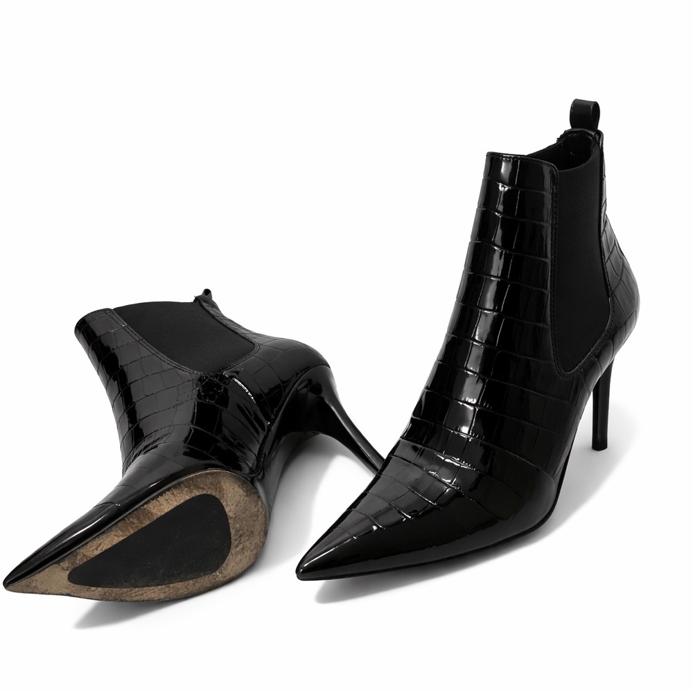 Anine Bing black croc embossed patent leather ankle boots size 40 EU - Picture 3 of 4